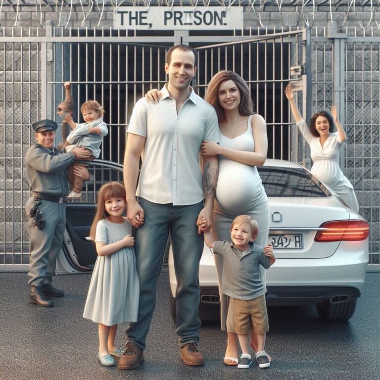 Create hyper realistic Caucasian man standing in front of prison gate, waiting